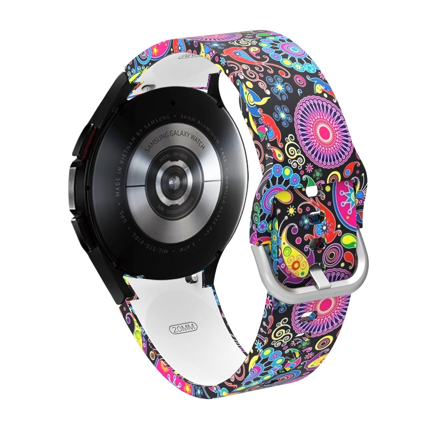 SYSTEM-S Armband flexibel aus Silikon 20mm für Samsung Galaxy Watch 4 mit Retro Muster