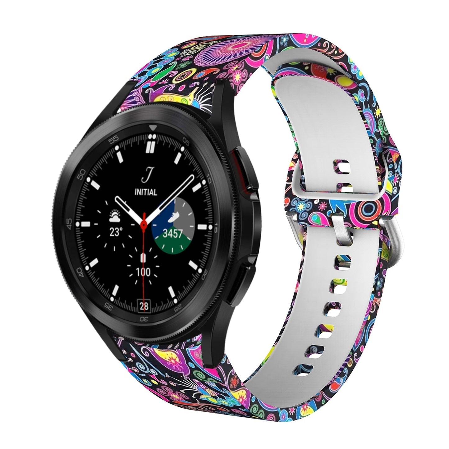 SYSTEM-S Armband flexibel aus Silikon 20mm für Samsung Galaxy Watch 4 mit Retro Muster