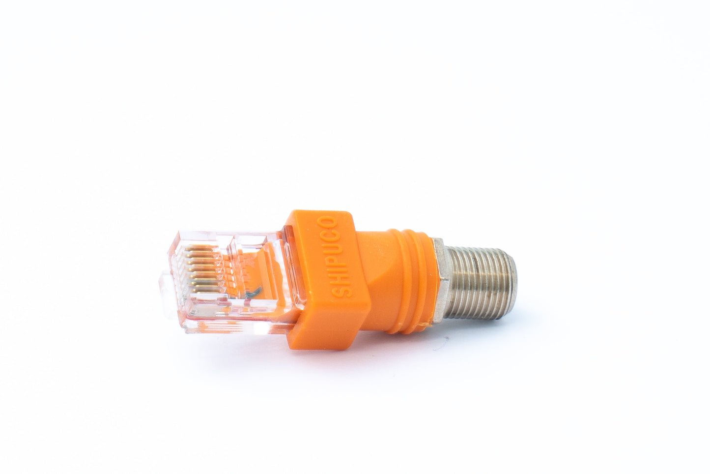 SYSTEM-S Koaxial Adapter RJ45 Stecker zu F Typ Stecker 50 Ohm Kabel in Orange