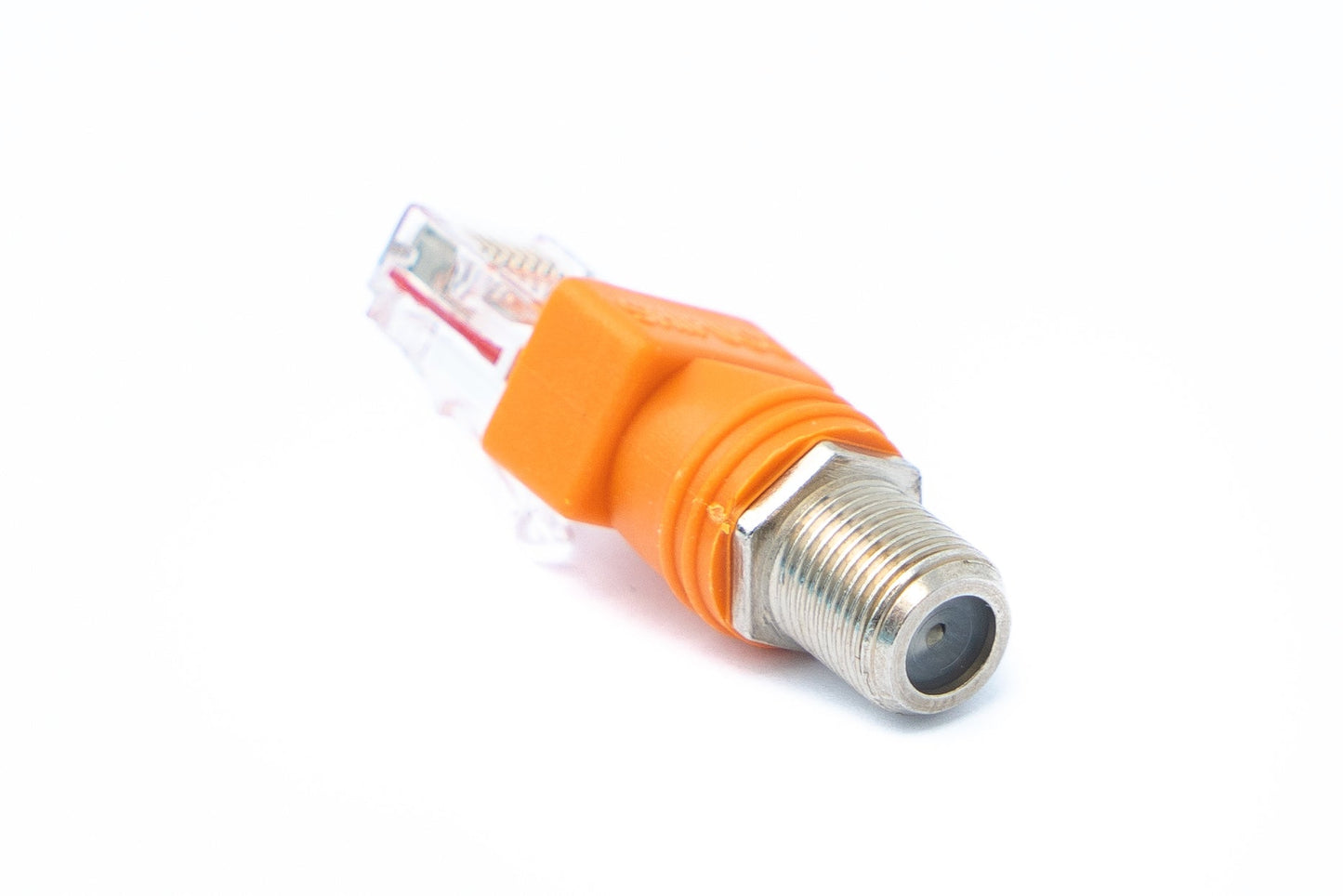 SYSTEM-S Koaxial Adapter RJ45 Stecker zu F Typ Stecker 50 Ohm Kabel in Orange