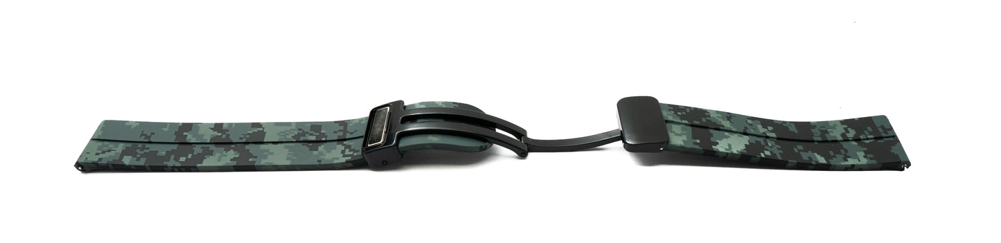 SYSTEM-S Armband 20 mm aus Silikon mit Kippfaltschließe für Smartwatch mit Tarn Aufdruck in Grau