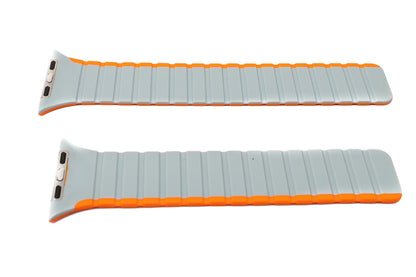 SYSTEM-S Armband 42 44 45 49 mm aus Silikon flexibel magnetisch für Apple Watch Smartwatch Orange Grau