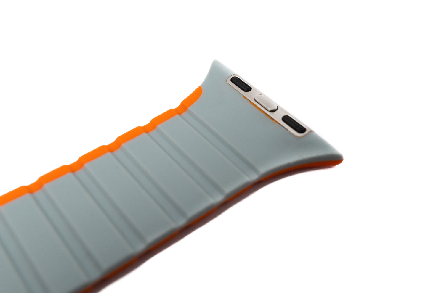 SYSTEM-S Armband 42 44 45 49 mm aus Silikon flexibel magnetisch für Apple Watch Smartwatch Orange Grau
