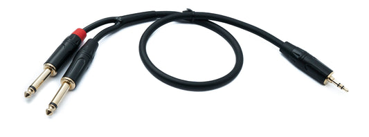 SYSTEM-S Audio Y Klinke Kabel 50 cm 2x 6,35 mm 2 polig Stecker zu 3,5 mm 3 polig Stecker AUX