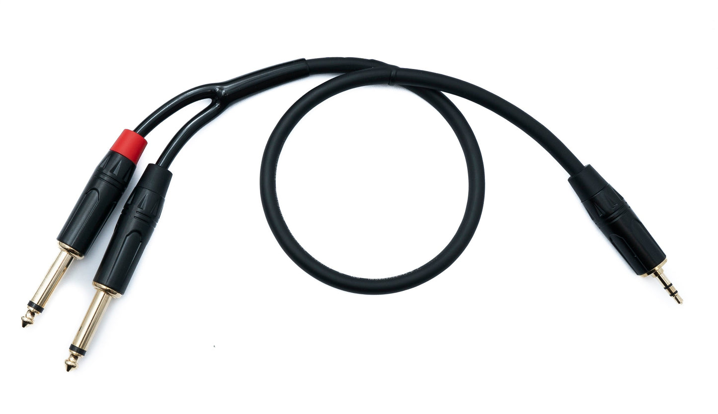 SYSTEM-S Audio Y Klinke Kabel 50 cm 2x 6,35 mm 2 polig Stecker zu 3,5 mm 3 polig Stecker AUX