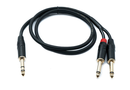 SYSTEM-S Audio Y Klinke Kabel 100 cm 1x 6,35 mm 2 polig Stecker zu 2x Stecker AUX