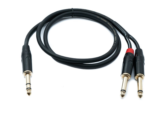 SYSTEM-S Audio Y Klinke Kabel 100 cm 1x 6,35 mm 2 polig Stecker zu 2x Stecker AUX