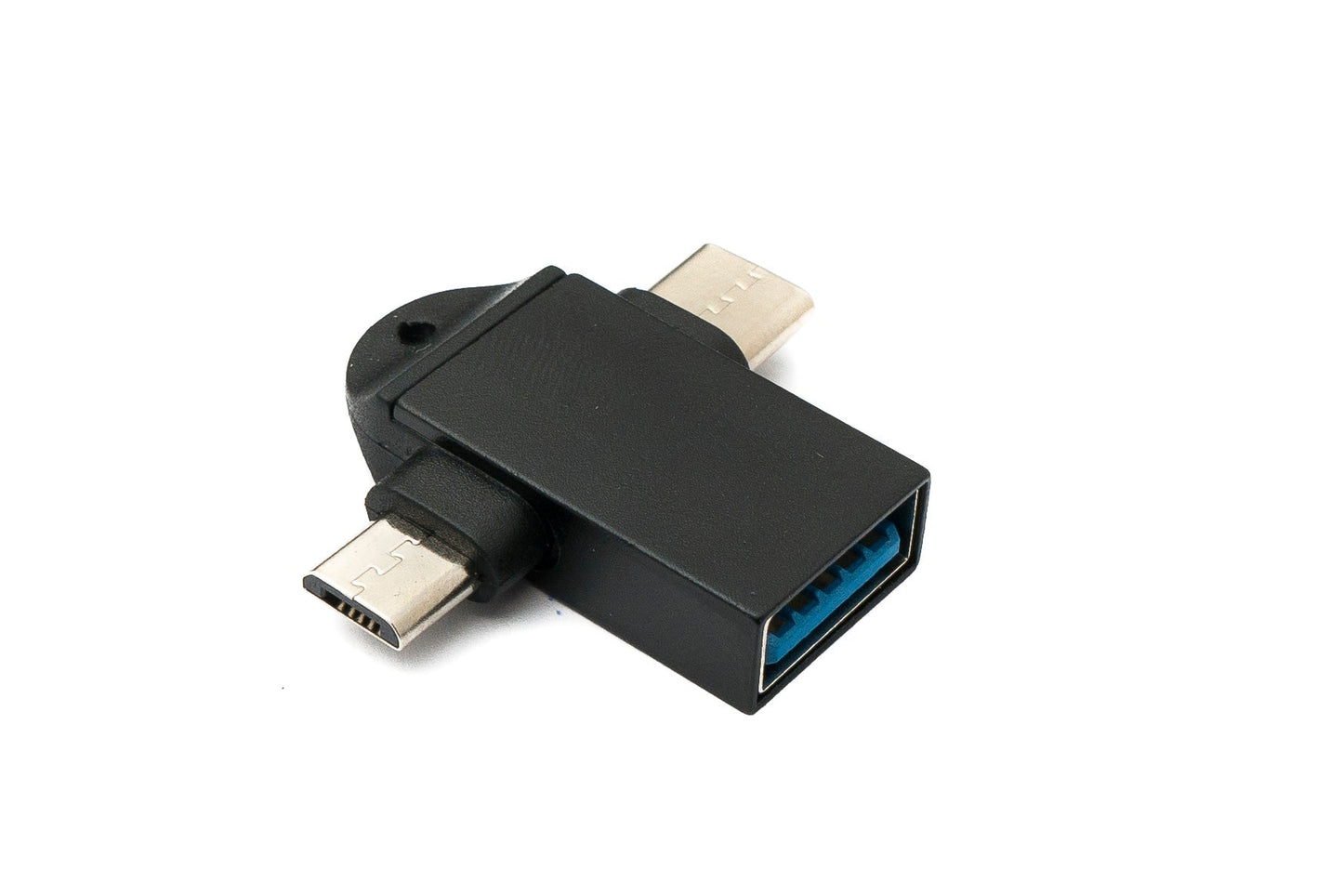 SYSTEM-S USB Y Adapter 3.1 Typ C & 2.0 Micro B Stecker zu 3.0 A Buchse Schlaufe in Schwarz