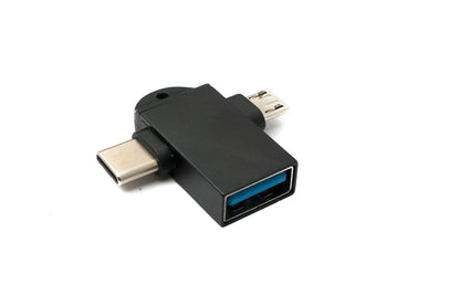 SYSTEM-S USB Y Adapter 3.1 Typ C & 2.0 Micro B Stecker zu 3.0 A Buchse Schlaufe in Schwarz
