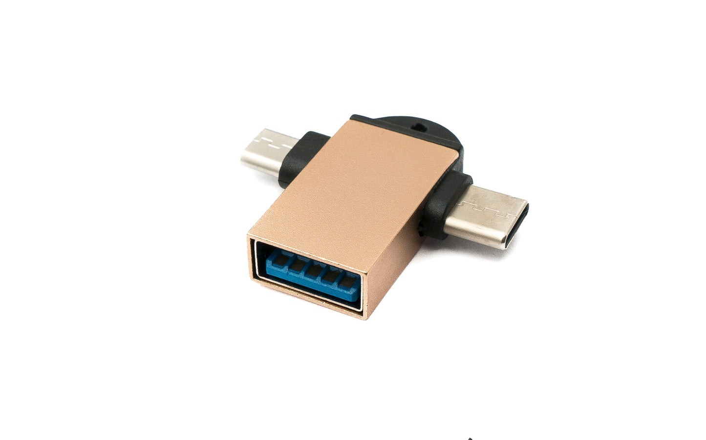 SYSTEM-S USB Y Adapter 3.1 Typ C & 2.0 Micro B Stecker zu 3.0 A Buchse Schlaufe in Rosa Gelb