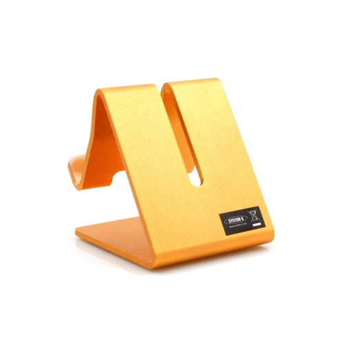 System-S Metall Halter Ständer Stand in Gold Farbe für Handy Smartphone E-Book Reader Tablet PC