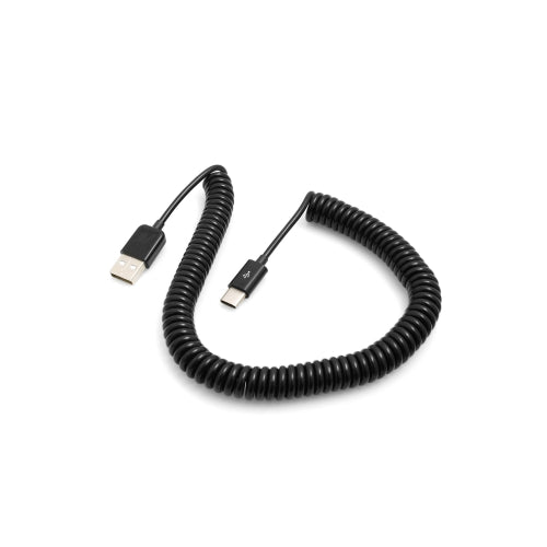 SYSTEM-S USB Type C 3.1 zu USB 2.0 Spiralkabel Datenkabel Ladekabel Kabel 100-200 cm schwarz