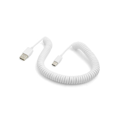 System-S Spiralkabel USB-C auf USB-A (USB 2.0-kompatibel), 100–200 cm, Weiß