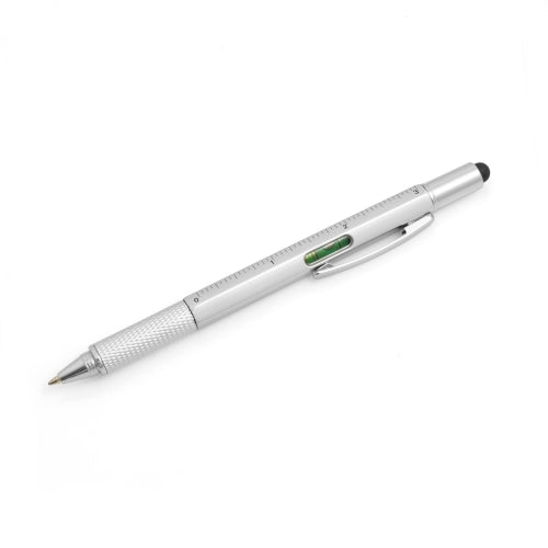 System-S 6in1 Stylus Touch Pen Input Pen Ballpoint Pen Ruler Screwdriver Spirit Level for Smartphone &amp; Tablet PC in Silver Colors 