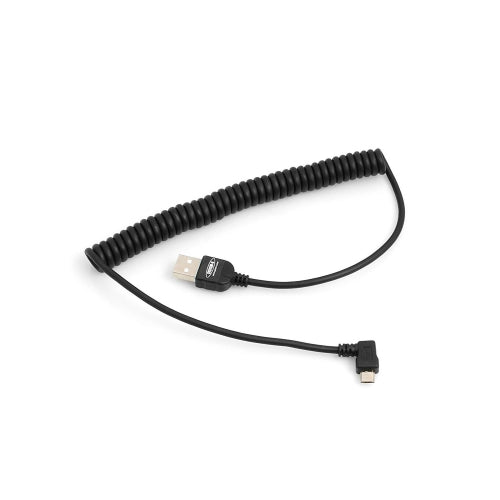 System-S Dehnbares Spiralkabel Micro USB 2.0 Kabel gewinkelt 90 grad Winkelstecker (rechts/male) Datenkabel und Ladekabel 50 - 135 cm