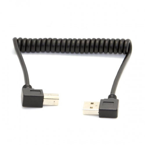 SYSTEM-S USB A Stecker 90° Grad Links Gewinkelt zu USB Typ B Stecker 90° Rechts Gewinkelt Spiralkabel Kabel 35-80 cm