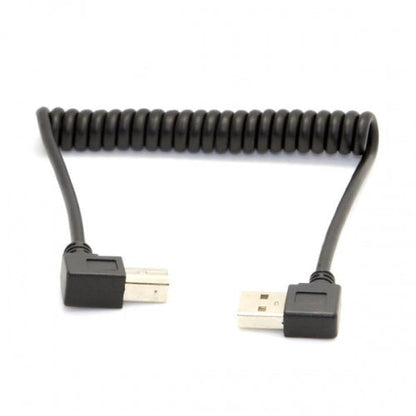 SYSTEM-S USB A Stecker 90° Grad Links Gewinkelt zu USB Typ B Stecker 90° Rechts Gewinkelt Spiralkabel Kabel 35-80 cm