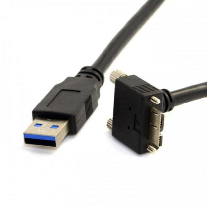 SYSTEM-S USB 3.0 A (male) to Micro USB 3.0 (male) Cable Downward Angled 90 Degree Angle 120cm High Speed ​​Data Cable Charging Cable with Locking Screw