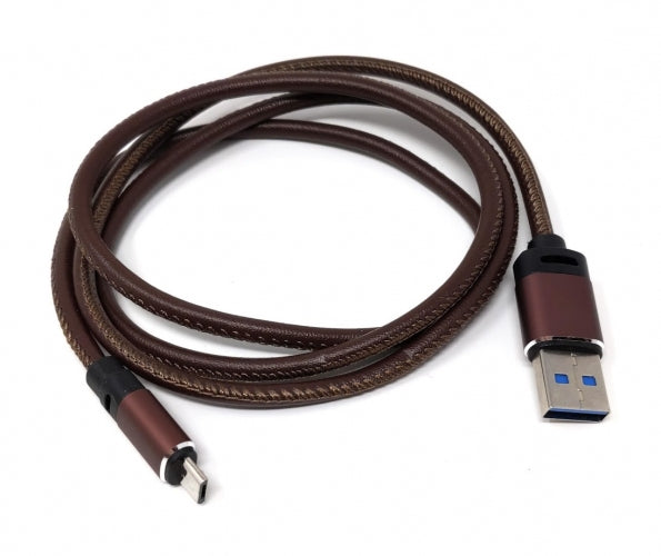 SYSTEM-S Micro USB to USB A 3.0 cable 100 cm leather look in brown
