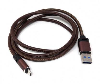 SYSTEM-S Micro USB to USB A 3.0 cable 100 cm leather look in brown