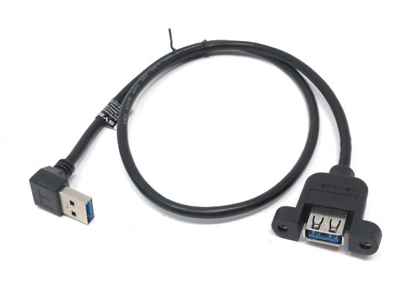 System-S USB Type A 3.0 Cable Up Angled to USB Type A 3.0 Panel Mount Cable 60cm