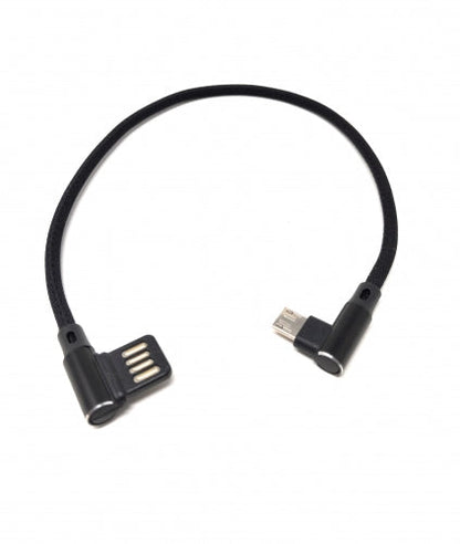 SYSTEM-S Micro USB Kabel Nylon links gewinkelt auf umkehrbarer USB Schnittstelle Typ A in Schwarz 29 cm