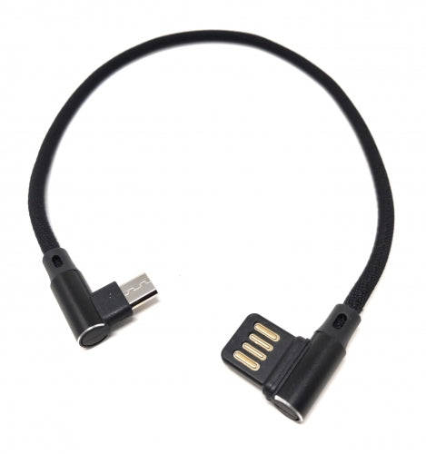SYSTEM-S Micro USB Kabel Nylon links gewinkelt auf umkehrbarer USB Schnittstelle Typ A in Schwarz 29 cm