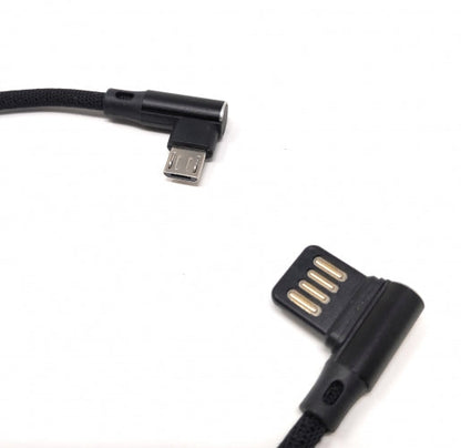 SYSTEM-S Micro USB Kabel Nylon links gewinkelt auf umkehrbarer USB Schnittstelle Typ A in Schwarz 29 cm
