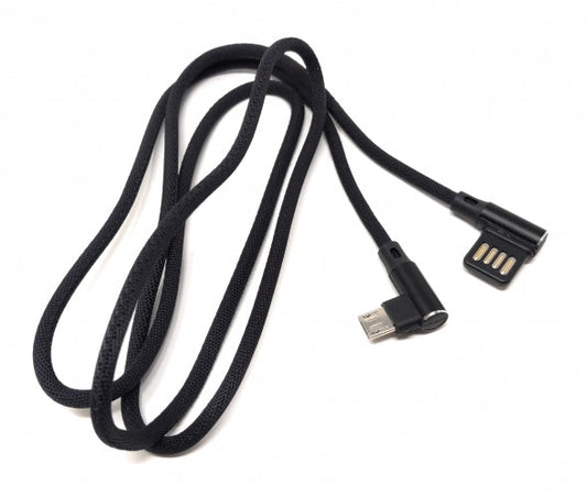 SYSTEM-S Micro USB nylon cable left angled to reversible USB interface Type A 2.0 in black 98 cm