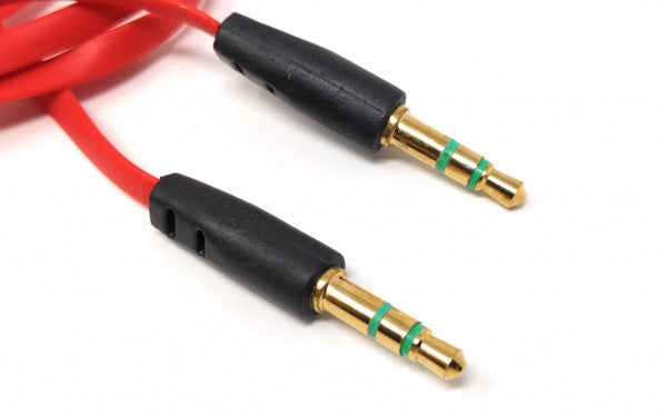 SYSTEM-S 3.5mm Klinke auf 3.5mm Klinke AUX Stereo Stecker Flachkabel 200 cm 3 Polig Rot