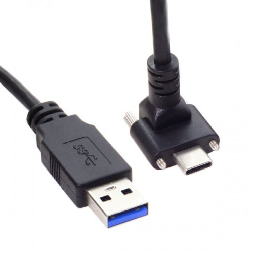 System-S USB 3.0 A male to USB Type C 3.1 male cable 90 degree angled 3M with locking screw 