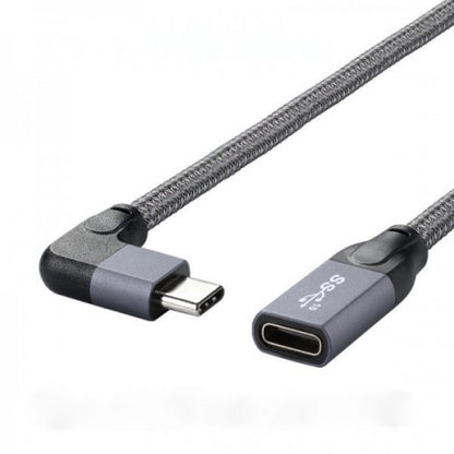 SYSTEM-S USB 3.1 Kabel 20 cm Typ C Stecker zu Buchse geflochten Winkel in Grau