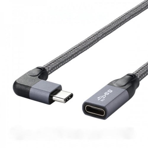 SYSTEM-S USB 3.1 cable 20 cm Type C male to female braided angle in gray