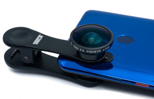 SYSTEM-S fisheye lens without vignetting with clip and protective case for smartphone 
