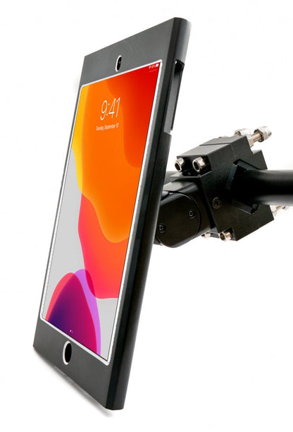 SYSTEM-S Stangen Halterung mit Schloss Befestigung aus Metall in Schwarz für iPad Mini