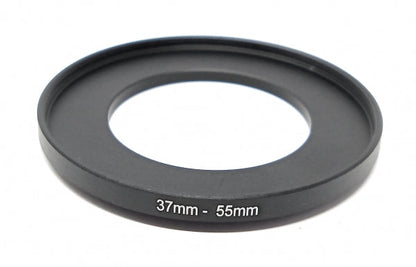 SYSTEM-S Objektiv Adapter 37 mm Gewinde zu 55 mm Step Up Ring in Schwarz für Filter