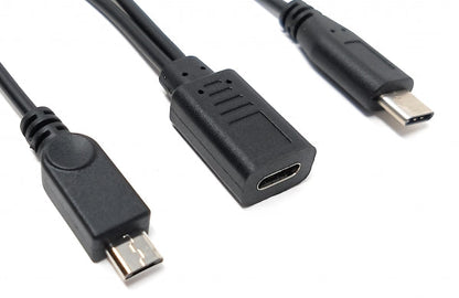 SYSTEM-S USB 3.1 Y cable 25 cm Type C female to Type C and 2.0 Micro B male