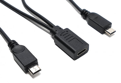 SYSTEM-S USB 3.1 Y Kabel 25 cm Typ C Buchse zu 2x 2.0 Micro B Stecker in Schwarz