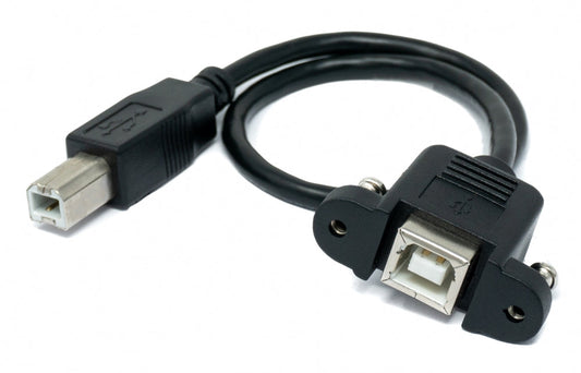 SYSTEM-S USB 2.0 Kabel 30 cm Typ B Stecker zu Buchse mit Schraube in Schwarz