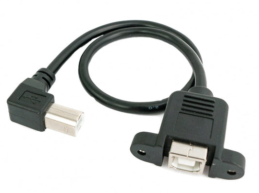 SYSTEM-S USB 2.0 Kabel 30 cm Typ B Stecker zu Buchse mit Schraube Winkel Schwarz