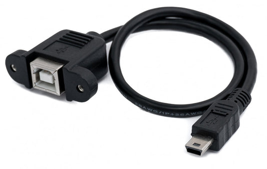 SYSTEM-S USB 2.0 Kabel 30 cm Typ B Buchse zu Mini Stecker mit Schraube in Schwarz