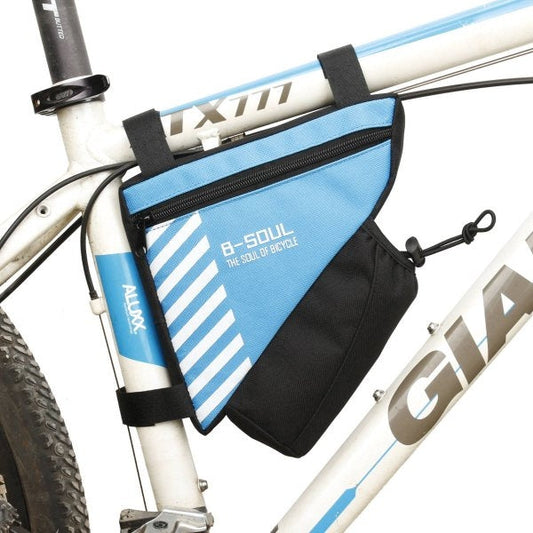 Bicycle bag with bottle holder attachment in blue black