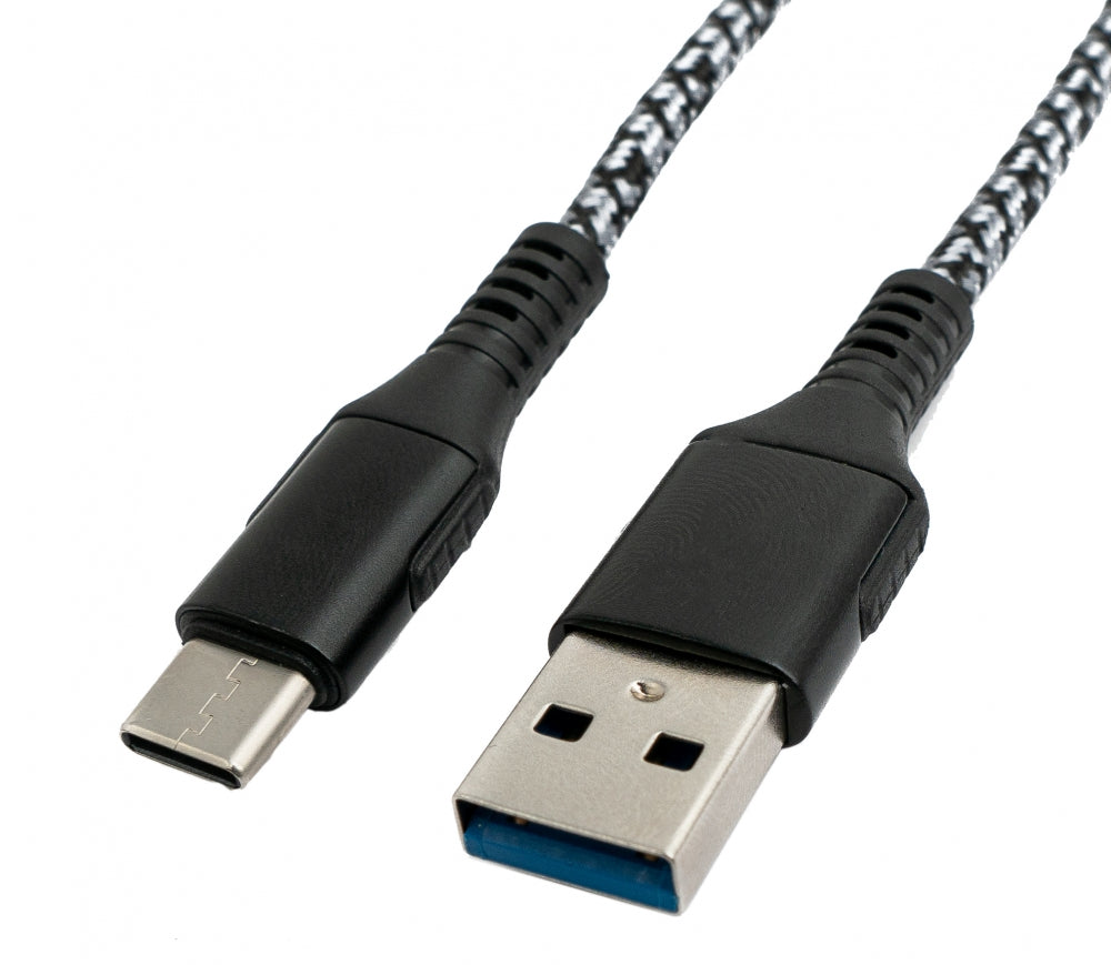 SYSTEM-S USB 3.1 Kabel 1 m Typ C Stecker zu 3.0 Typ A Stecker geflochten Schwarz