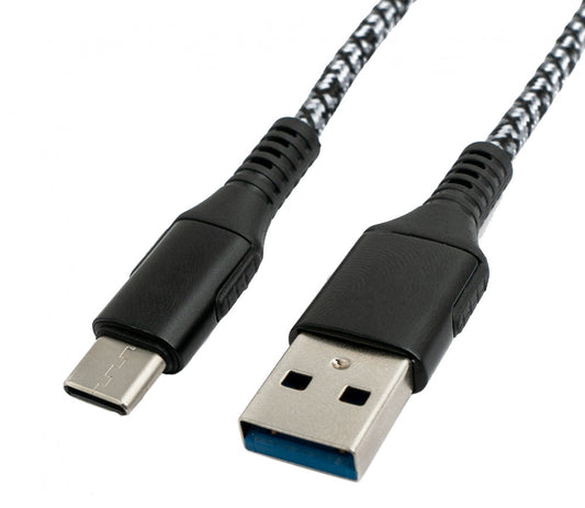 SYSTEM-S USB 3.1 Kabel 1 m Typ C Stecker zu 3.0 Typ A Stecker geflochten Schwarz
