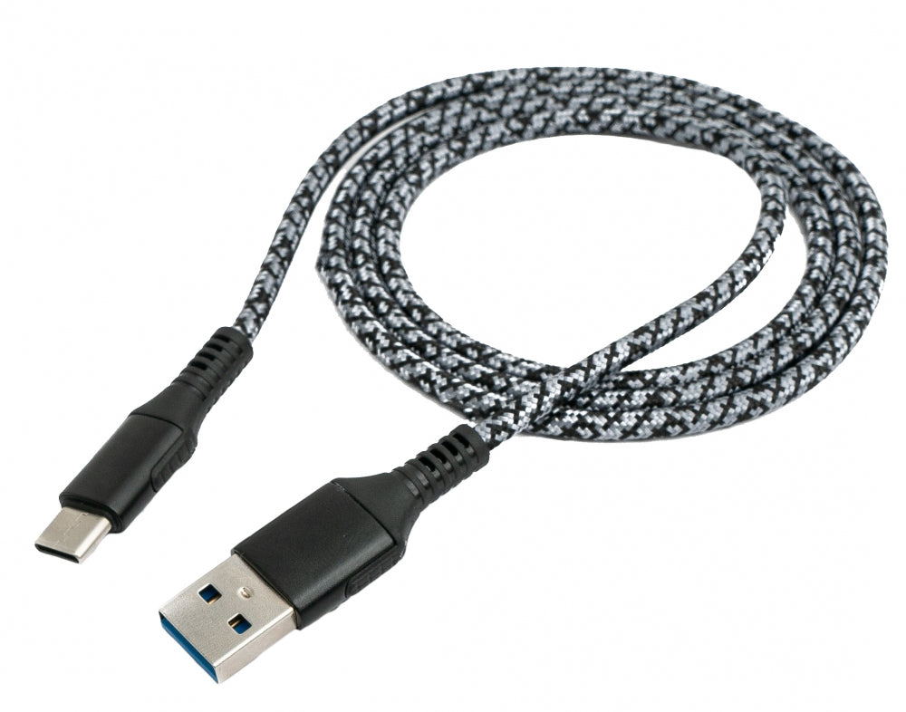 SYSTEM-S USB 3.1 Kabel 1 m Typ C Stecker zu 3.0 Typ A Stecker geflochten Schwarz