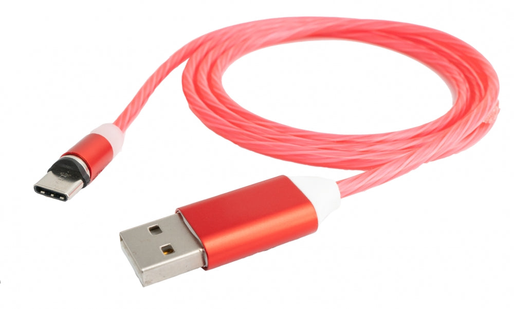 SYSTEM-S USB 3.1 leuchtendes Kabel 1m Typ C Stecker zu 2.0 Typ A Stecker austauschbar Rot
