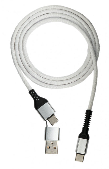 SYSTEM-S USB 3.1 2 in 1 cable 1m Type C male to Type C male and 2.0 Type A braided white