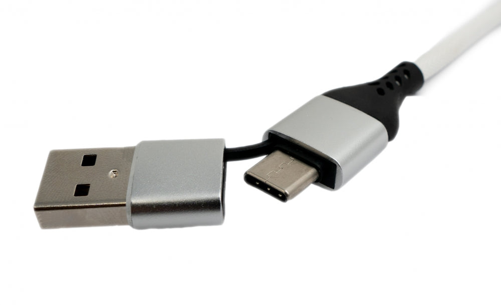 SYSTEM-S USB 3.1 2 in 1 cable 1m Type C male to Type C male and 2.0 Type A braided white