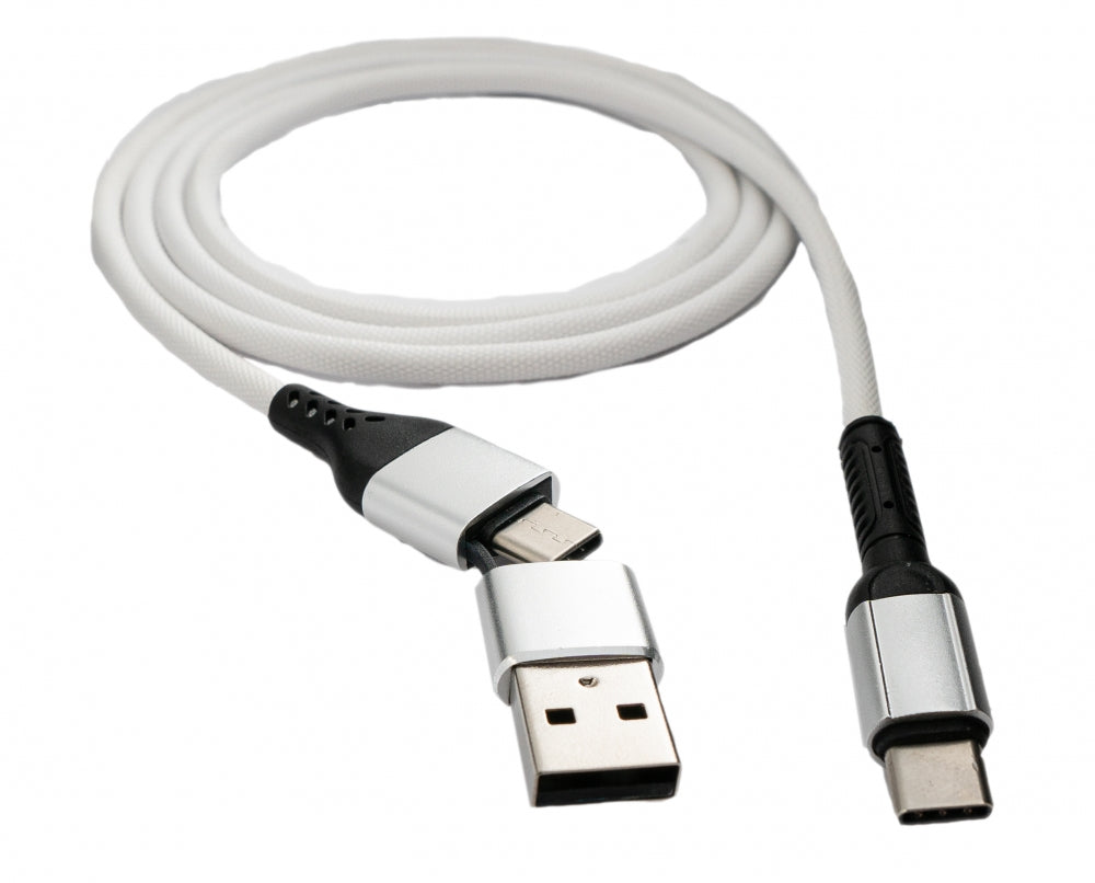 SYSTEM-S USB 3.1 2 in 1 cable 1m Type C male to Type C male and 2.0 Type A braided white