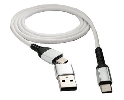 SYSTEM-S USB 3.1 2 in 1 cable 1m Type C male to Type C male and 2.0 Type A braided white